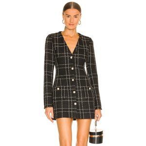 NEW SAU LEE Audrey Dress Black & Gold Tweed Wool Long Sleeve Mini Blazer 0 XS